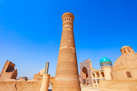 Kalyan Minaret and Kalyan mosque is a parts of the Poi Kalon islamic religious complex in Bukhara, Uzbekistanの写真素材