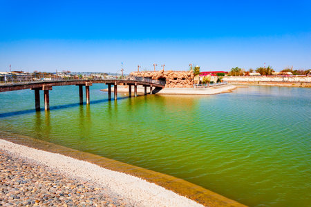 Yoshlar Koli or Youth Lake or Molodezhnoye Ozero at the Amir Timur Park in the centre of Urgench city, Uzbekistanの写真素材