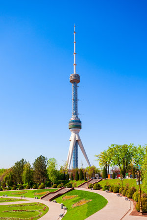 Tashkent, Uzbekistan - April 11, 2021: The Tashkent Television TV Tower or Toshkent Teleminorasi is a 375 metre high tower located in Tashkent city, Uzbekistanのeditorial素材