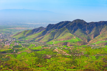 Beauty mountain landscape between Samarkand and Shahrisabz cities in Uzbekistanの写真素材