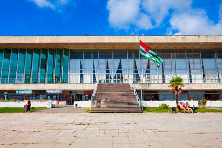 Pitsunda, Georgia - October 05, 2020: Kursaal building near the Pitsunda city beach. It is a resort town on the Black Sea shore, Gagra district of Abkhazia in Georgia.のeditorial素材