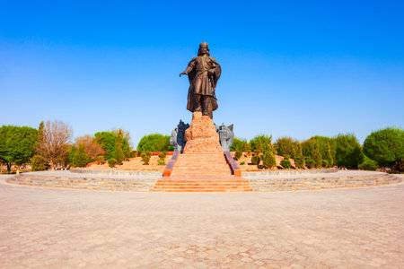 Urgench, Uzbekistan - April 13, 2021: Jalal al-Din Mingburnu Khwarazmshah or Jaloliddin Manguberdi monument and park in Urgench city, Uzbekistanのeditorial素材