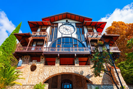 Gagra, Georgia - October 05, 2020: Gagripsh is an antique historic restaurant building in Gagra town, Abkhazia region of Georgiaのeditorial素材
