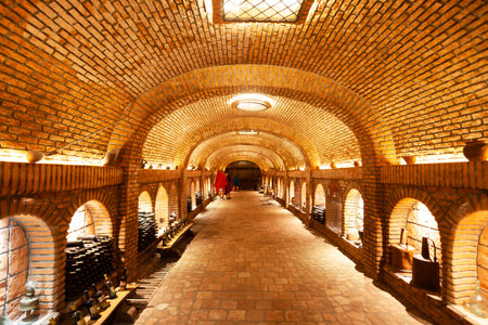 Kvareli, Georgia - September 03, 2021: Wine cellar at Khareba Winery near Kvareli in Kakheti. Kakheti is a region in eastern Georgia with Telavi as its capital.のeditorial素材