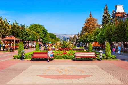 Kislovodsk, Russia - September 29, 2020: Kurortny Boulevard in Kislovodsk, a spa city in Caucasian Mineral Waters region, Stavropol Krai in Russiaのeditorial素材