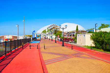 Sochi, Russia - October 04, 2020: Imeretinsky beach embankment in Sochi resort city in Krasnodar Krai, Russiaのeditorial素材