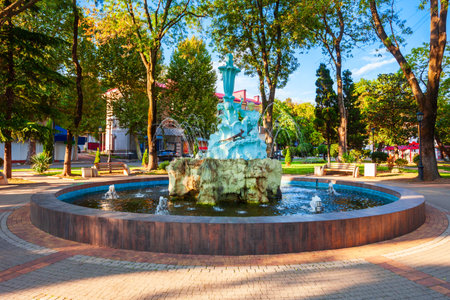 Tuapse, Russia - October 03, 2020: Fountain in a main city park in the centre of Tuapse resort town located on the Black Sea shore in Russiaのeditorial素材