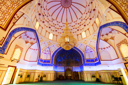 Bukhara, Uzbekistan - April 16, 2021: Bolo Haouz interior decoration pattern background. Bolo Khauz Mosque is located opposite the Ark fortress in Bukhara, Uzbekistan.のeditorial素材