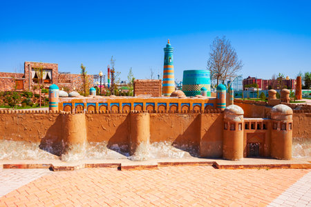 Tashkent, Uzbekistan - April 11, 2021: Khiva in miniature at the Park Navruz or Navroz Bogi is an ethnographic park in Tashkent city, Uzbekistanのeditorial素材