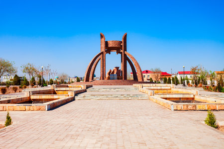 Urgench, Uzbekistan - April 13, 2021: The Avesto monument is located in the Avesta park complex in Urgench city, Uzbekistanのeditorial素材