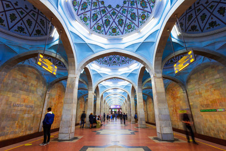 Tashkent, Uzbekistan - April 11, 2021: Alisher Navoiy is a station of the Tashkent Metro in Uzbekistanのeditorial素材