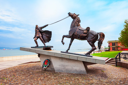 Novorossiysk, Russia - October 02, 2020: Exodus monument in Novorossiysk city, the main port on the Black Sea in Krasnodar Krai, Russia.のeditorial素材