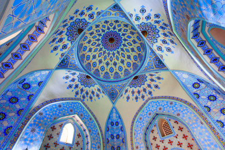 Shahrisabz, Uzbekistan - April 19, 2021: Dorut Tilovat Complex ornament pattern design interior - Sheikh Shamsiddin Kulol and Gumbazi Saidon Mausoleums in Shahrisabz, Uzbekistanのeditorial素材