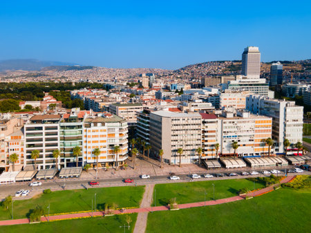 Izmir Kordon park aerial panoramic view. Izmir is a metropolitan city on the west coast of Anatolia and capital of Izmir Province in Turkey.の写真素材