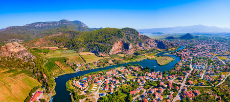 Dalyan aerial panoramic view. Dalyan is a town in Mugla Province, Turkey.の写真素材