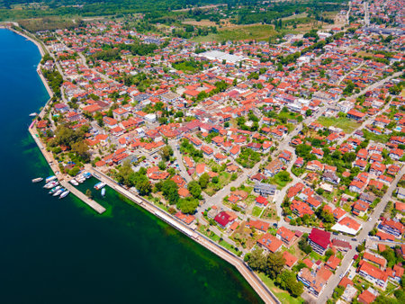 Koycegiz town and Koycegiz lake aerial panoramic view in Mugla Province in Turkeyの写真素材