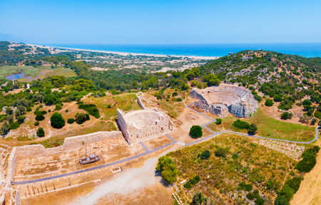Patara aerial panoramic view. Patara was an ancient city and for a period the capital of Lycia. It is located on the coast near the Gelemis village in Antalya Province, Turkey.の写真素材
