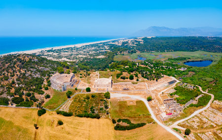 Patara aerial panoramic view. Patara was an ancient city and for a period the capital of Lycia. It is located on the coast near the Gelemis village in Antalya Province, Turkey.の写真素材