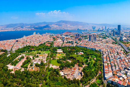 Izmir Kulturpark aerial panoramic view. Kulturpark is a public park in Izmir city on the west coast of Anatolia and capital of Izmir Province in Turkey.の写真素材