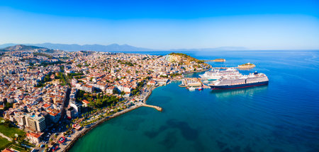 Kusadasi city and port aerial panoramic view. Kusadasi is located in Aydin Province, Turkey.の写真素材
