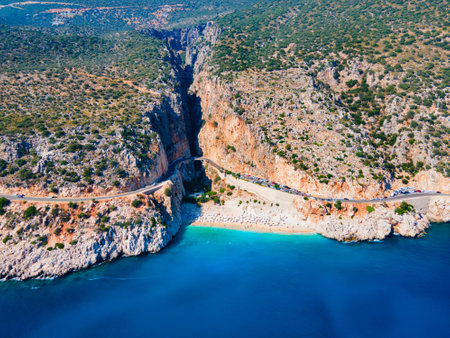 Kaputas Beach aerial panoramic view. Kaputas or Kaputash is a small beach between Kas and Kalkan in Antalya Province, Turkeyの写真素材