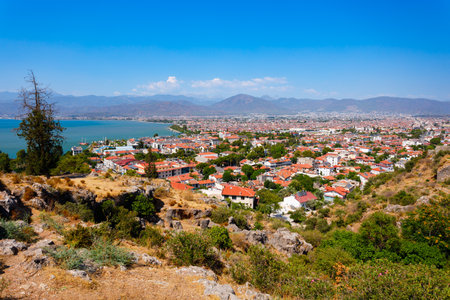Fethiye city aerial panoramic view. Fethiye is a city in Mugla Province in Turkey.の写真素材