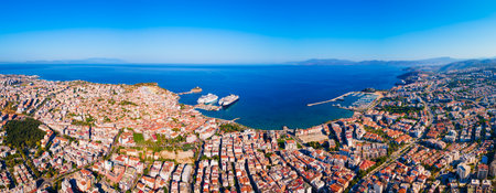 Kusadasi city aerial panoramic view. Kusadasi is located in Aydin Province, Turkey.の写真素材