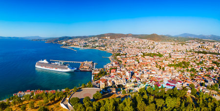 Kusadasi city and port aerial panoramic view. Kusadasi is located in Aydin Province, Turkey.の写真素材