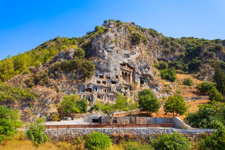 The Tomb of Amyntas or Fethiye Tomb is an ancient Lycian rock tomb at ancient Telmessos, in Lycia. Now it is in Fethiye city, Mugla Province, Turkey.の写真素材