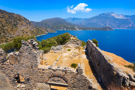Greek church byzantine ruins at Gemiler or St. Nicholas Island near Oludeniz town in district of Fethiye in Turkeyの写真素材