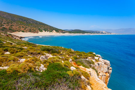 Patara yellow sand beach aerial panoramic view in Antalya Province, Turkeyの写真素材