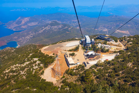 Cable car from Oludeniz to Babadag mountain. Oludeniz or Blue Lagoon is a beach resort in Fethiye district of Mugla Province, Turkey.の写真素材
