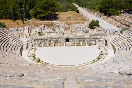 Ephesus Ancient Greek Theatre. Ephesus or Efes is located near Selcuk modern city in Izmir Province in Turkey.の写真素材