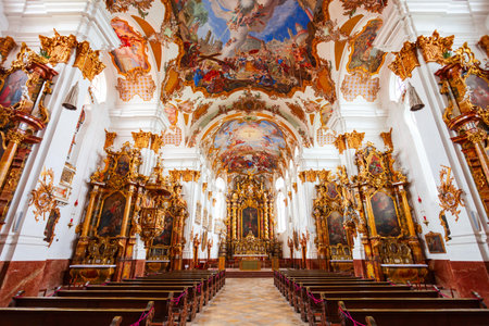 Landsberg am Lech - July 03, 2021: Holy Cross Church or Heilig Kreuz Kirche interior in Landsberg am Lech town in southwest Bavaria, Germanyのeditorial素材