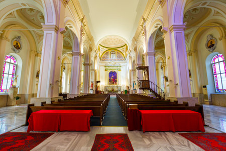 Izmir, Turkey - August 06, 2022: St. John Cathedral interior view in Izmir. Saint John Cathedral is a Roman Catholic church in the centre of Izmir city in Turkey.のeditorial素材