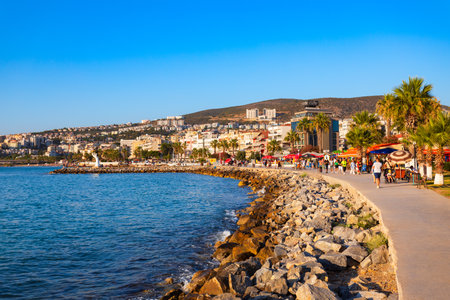 Kusadasi, Turkey - August 02, 2022: Kusadasi seafront promenade. Kusadasi is a city in Aydin Province in Turkey.のeditorial素材