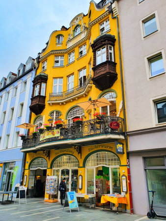 Regensburg, Germany - July 09, 2021: Buchhandlung Bucherwurm is a bookstore at Maximilianstrasse street in Regensburg. Regensburg is a city at Danube river in Bavaria, Germany.のeditorial素材