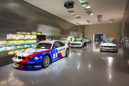Munich, Germany - July 08, 2021: BMW M3 GTR race car in BMW Museum. It is an automobile museum of BMW history located near the Olympiapark in Munich, Germany.のeditorial素材