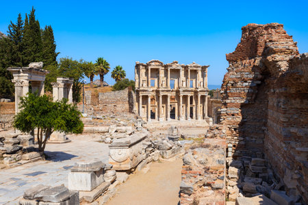 The Library of Celsus in Ephesus ancient greek city. Ephesus or Efes is located near Selcuk modern city in Izmir Province in Turkey.の写真素材