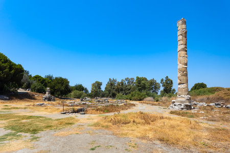 The Temple of Artemis or the Temple of Diana ruins at the Ephesus ancient greek city. Ephesus or Efes is located near Selcuk modern city in Izmir Province in Turkey.の写真素材