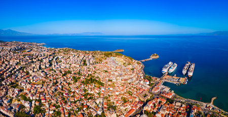 Kusadasi city aerial panoramic view. Kusadasi is located in Aydin Province, Turkey.の写真素材