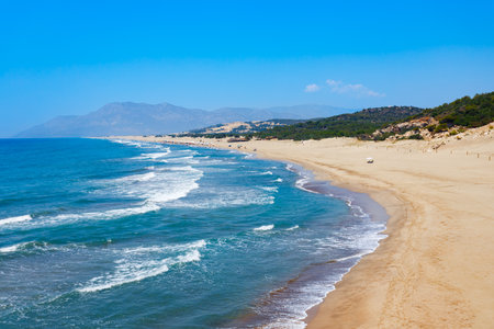 Patara yellow sand beach aerial panoramic view in Antalya Province, Turkeyの写真素材