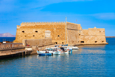 The Koules or Castello a Mare is a fortress at the entrance of the old port of Heraklion city, Crete island in Greeceの写真素材