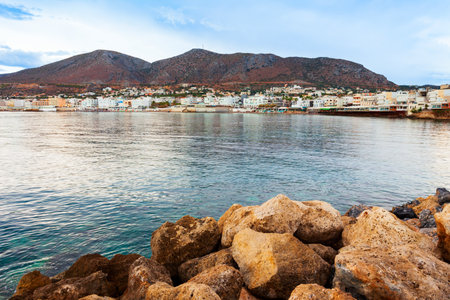 Hersonissos port panoramic view. Hersonissos or Chersonissos is a town in the north of Crete island in Greece.の写真素材