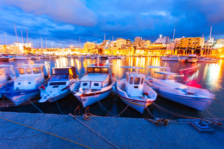 Port in the Harbor of Heraklion in the centre of Heraklion or Iraklion, the largest city and the capital of the island of Crete, Greeceの写真素材
