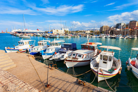 Port in the Harbor of Heraklion in the centre of Heraklion or Iraklion, the largest city and the capital of the island of Crete, Greeceの写真素材
