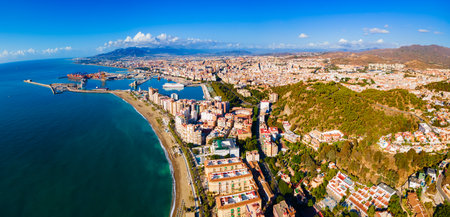 Malaga aerial panoramic view. Malaga is a city in the Andalusia community in Spainの写真素材