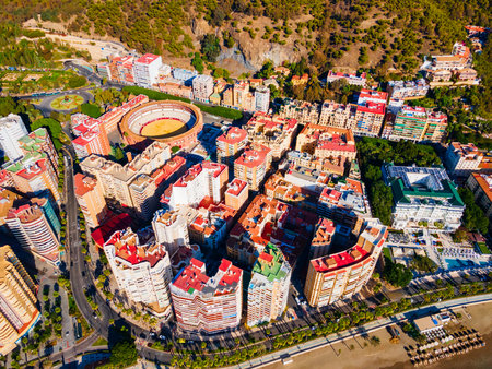 Malaga aerial panoramic view. Malaga is a city in the Andalusia community in Spainの写真素材