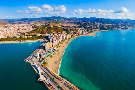 Malaga aerial panoramic view. Malaga is a city in the Andalusia community in Spainの写真素材