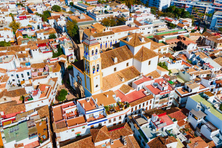Church of Our Lady of the Incarnation or Iglesia de Nuestra Senora de la Encarnacion aerial panoramic view in Marbella city in the province of Malaga in the Andalusia, Spainの写真素材